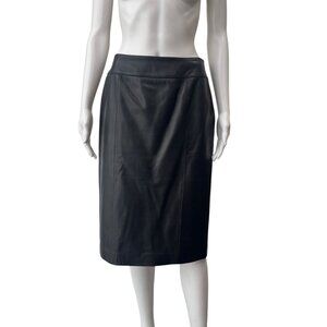 Lafayette 148 Black Leather Midi High Rise Skirt size 4